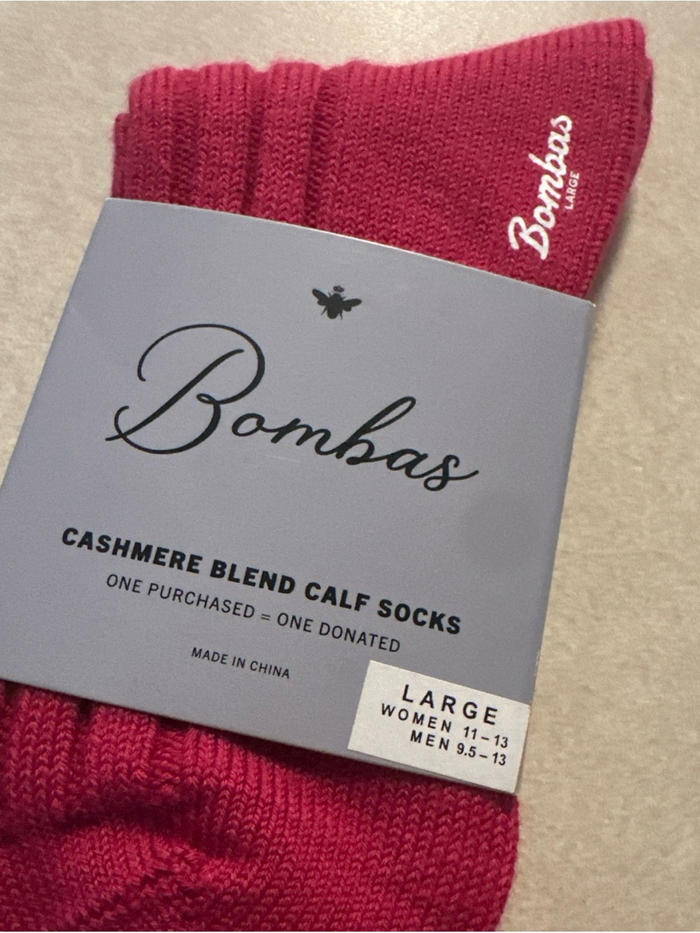 BOMBAS Cashmere Blend Rib Calf Socks NWT Pink 1 Pair